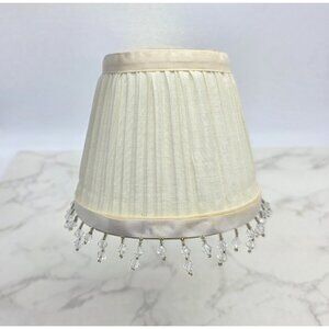 Vintage Mini Pleated Chandelier Lamp Shade Ivory Beaded Crystal Fringe Shabby